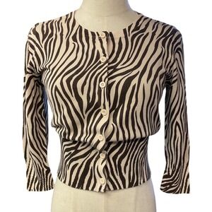 Twenty One Womens Animal Print Knitted Button Front Cardigan Sweater Size Medium